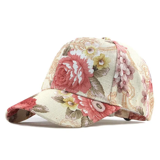 Floral Embroidered Flower Print Lace Snapback Baseball Cap