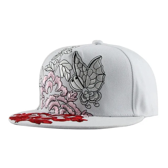 Floral Embroidery Street Style Snapback Hip Hop Cap