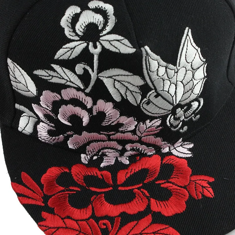 Floral Embroidery Street Style Snapback Hip Hop Cap