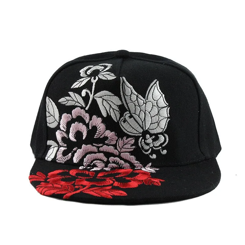 Floral Embroidery Street Style Snapback Hip Hop Cap