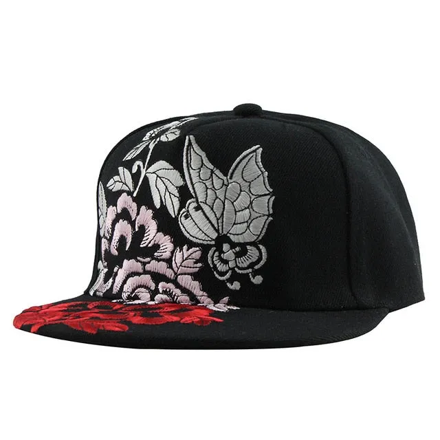 Floral Embroidery Street Style Snapback Hip Hop Cap