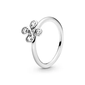 Flower silver ring with clear cubic zirconia