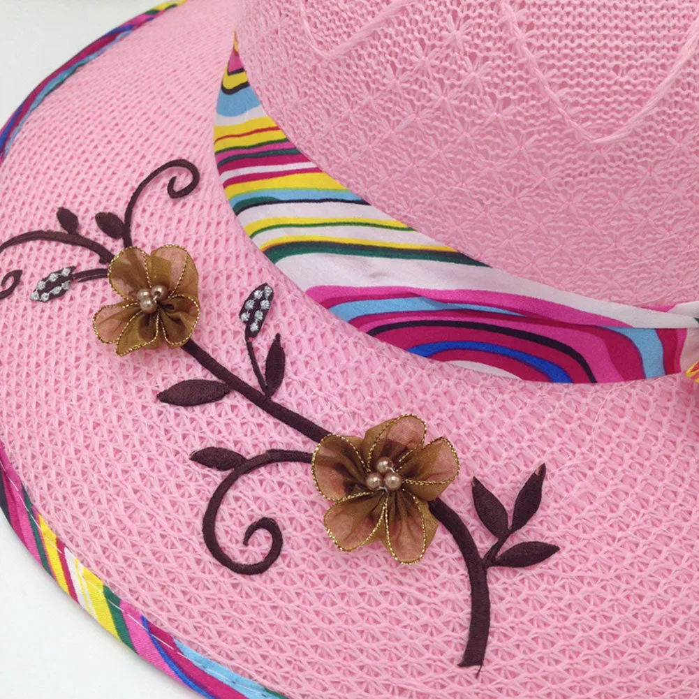 Foldable Wide Brim Floppy Girls Straw Sun Hat Beach Women Summer Hat