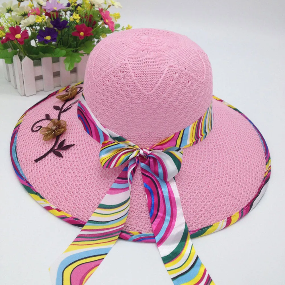 Foldable Wide Brim Floppy Girls Straw Sun Hat Beach Women Summer Hat