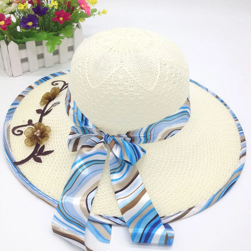 Foldable Wide Brim Floppy Girls Straw Sun Hat Beach Women Summer Hat