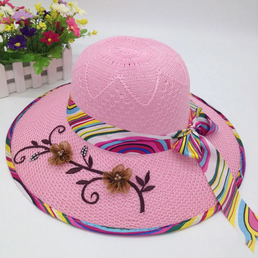 Foldable Wide Brim Floppy Girls Straw Sun Hat Beach Women Summer Hat