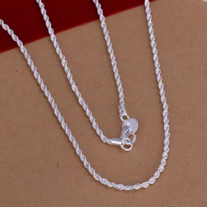 Free Shipping Wholesale fashion jewelry silver plated necklace 2MM 16-24inch Twisted Rope collares mujer men jewellery SMTN226