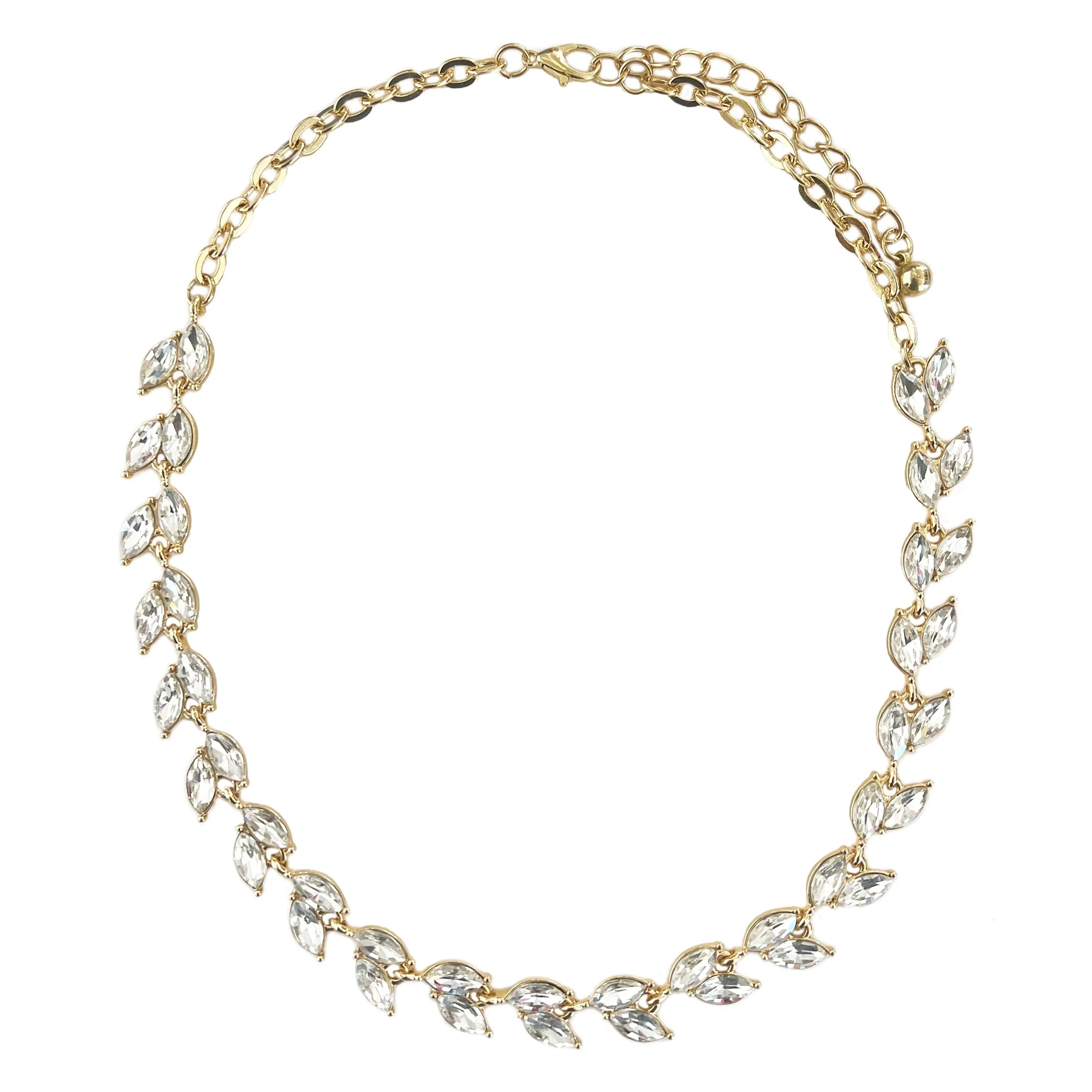 Gold Crystal Leaf Necklace