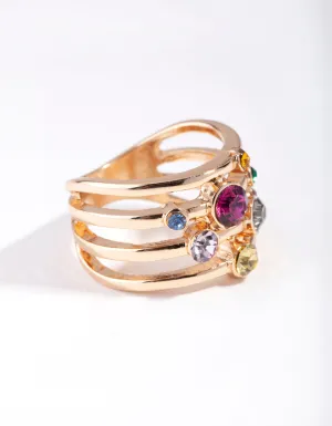 Gold Multi Band Rainbow Crystal Ring