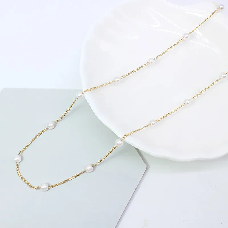 Gold Pearl String Necklace