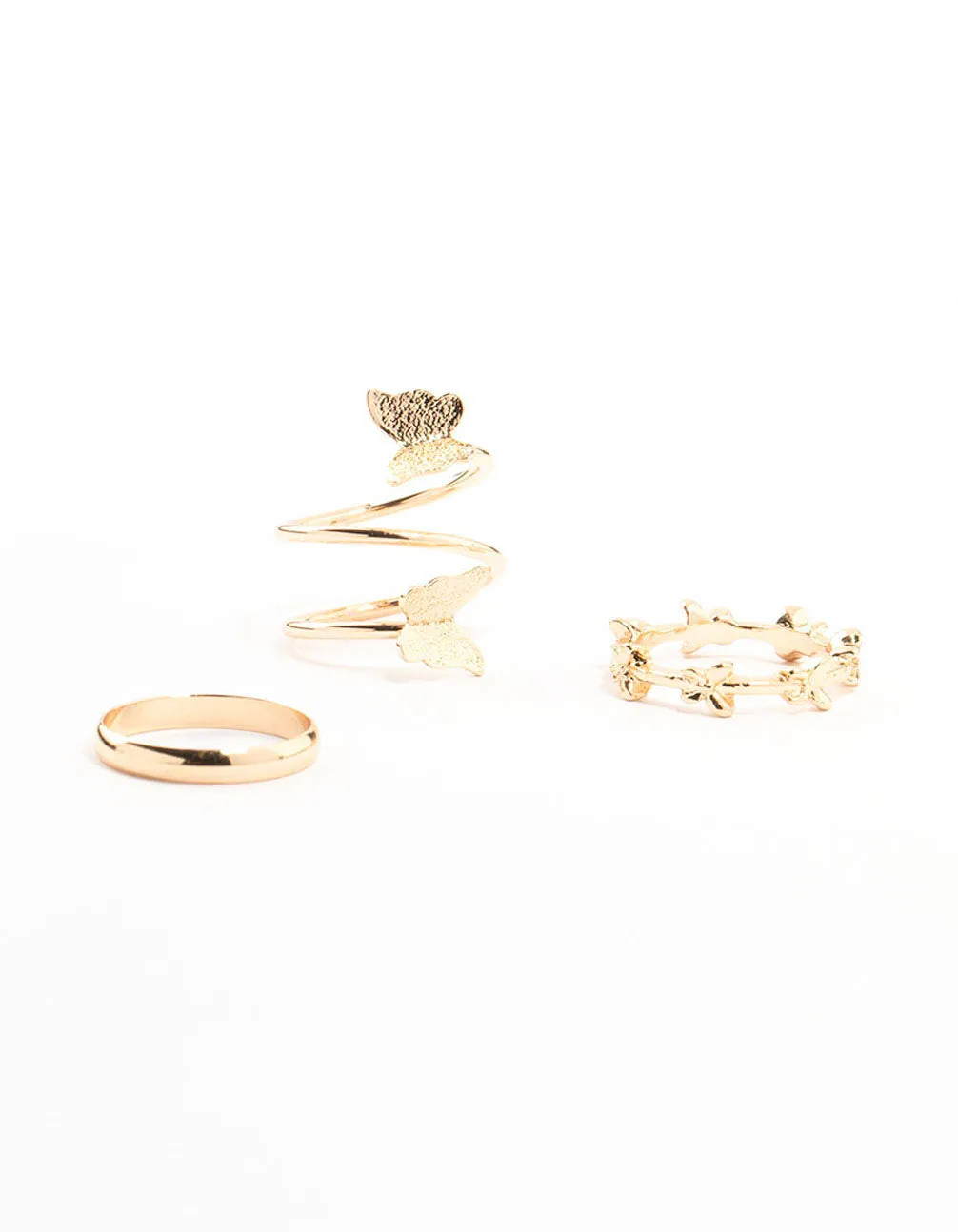 Gold Wrapped & Butterfly Rings 3-Pack