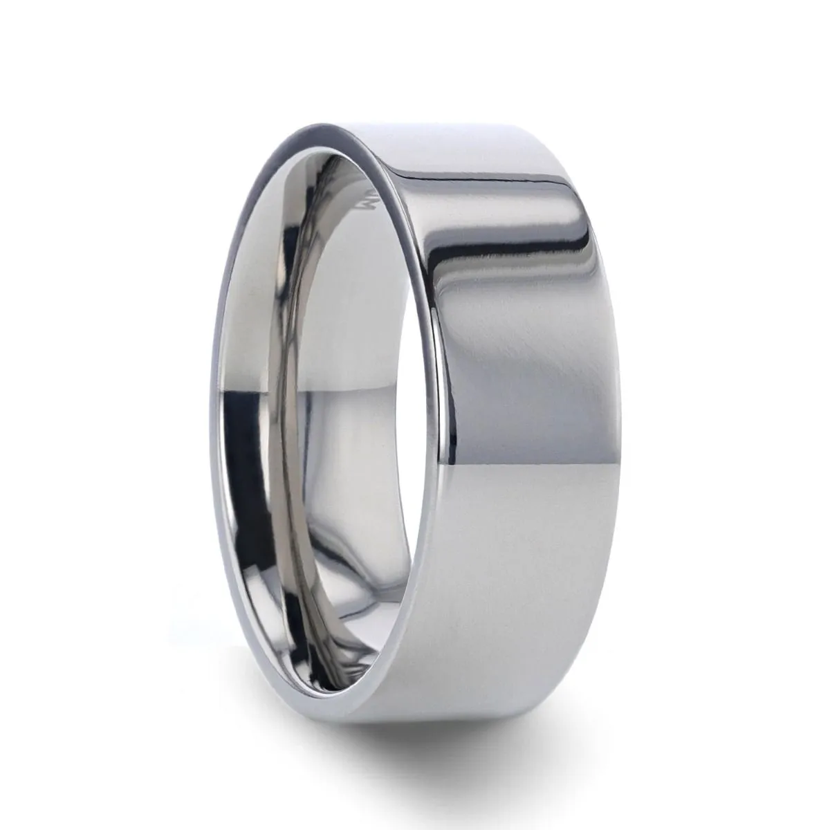 HARDY Polished Finish Flat Style Men’s Titanium Wedding Ring - 6mm & 8mm