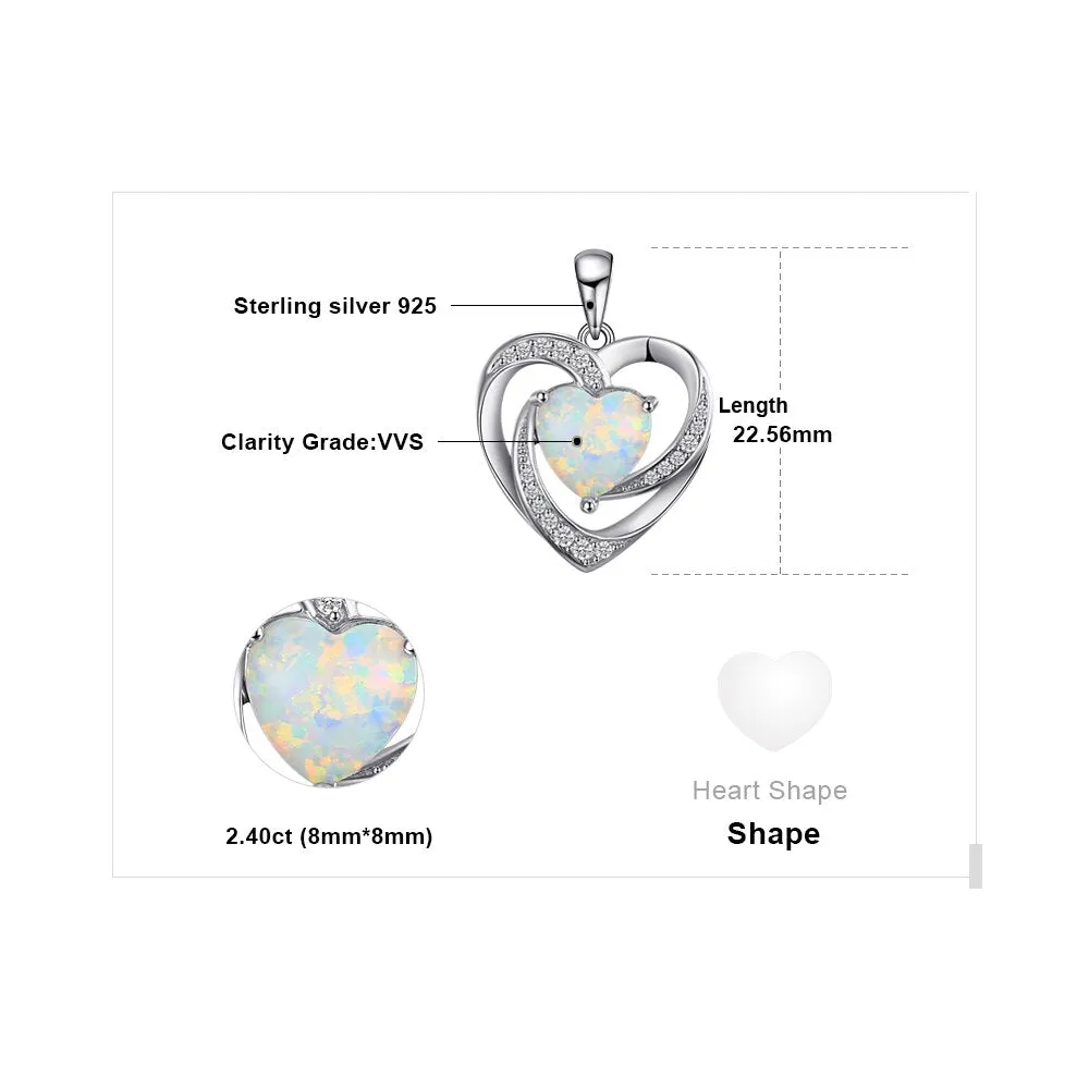 Heart Created Opal Pendant Necklace 925 Sterling Silver Gemstones Choker Statement Necklace For Women