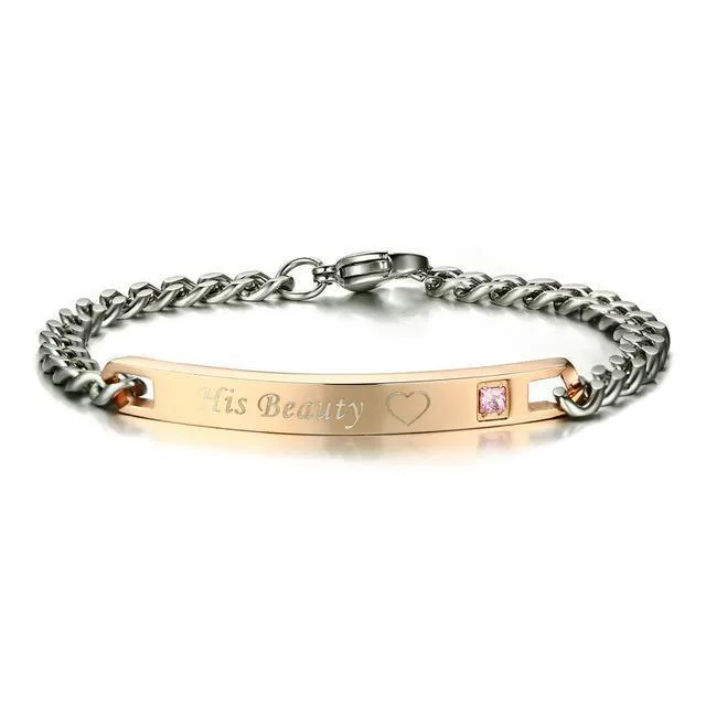 His Beauty &amp Her Beast Couple's Chain Link Rhinestone Bracelets