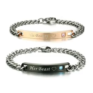 His Beauty &amp Her Beast Couple's Chain Link Rhinestone Bracelets