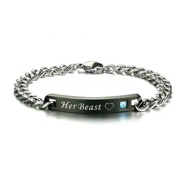 His Beauty &amp Her Beast Couple's Chain Link Rhinestone Bracelets