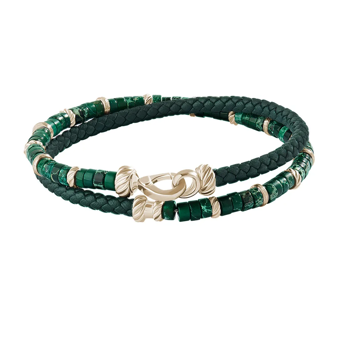 Jasper Heishi Beads & Leather Wrap Bracelet in Silver