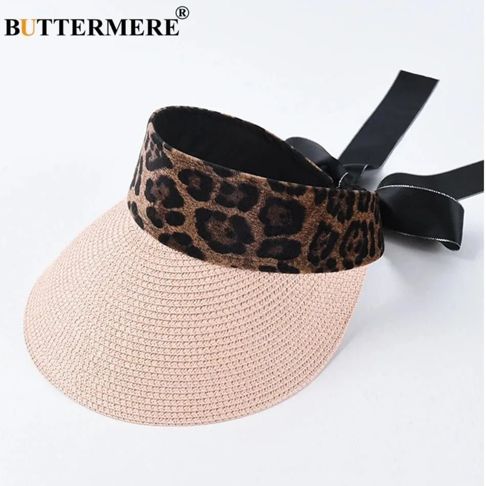 Leopard Sun Hats - Trendy 11.5cm Brim Straw Hat for Women: UV Protection, Adjustable Size