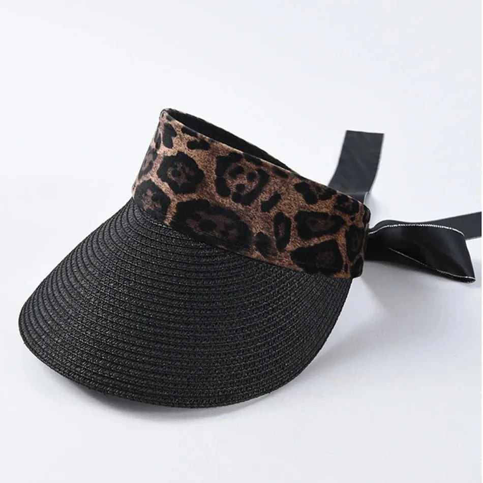 Leopard Sun Hats - Trendy 11.5cm Brim Straw Hat for Women: UV Protection, Adjustable Size