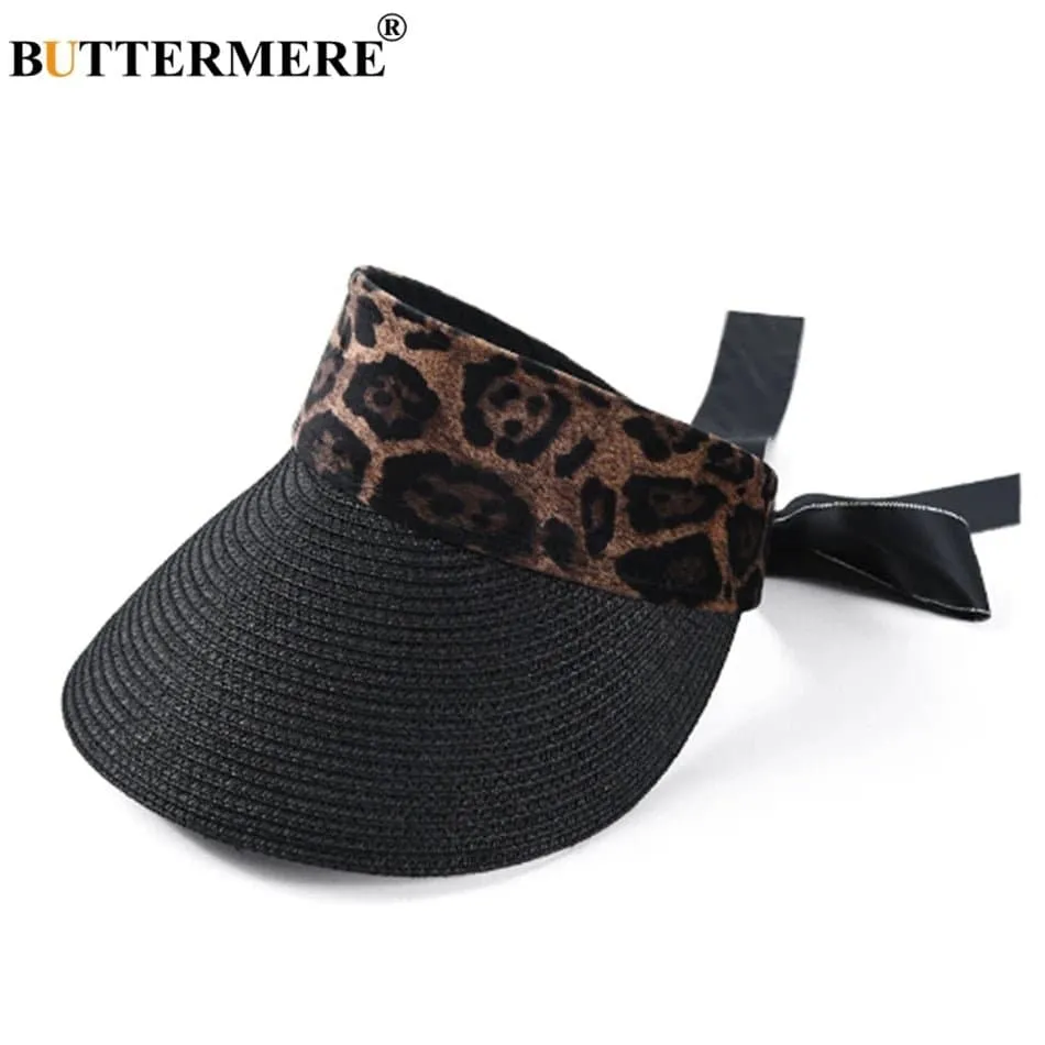 Leopard Sun Hats - Trendy 11.5cm Brim Straw Hat for Women: UV Protection, Adjustable Size