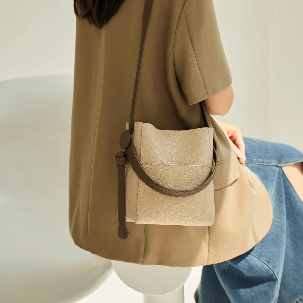 Luxe Ivory Leather Bucket Bag