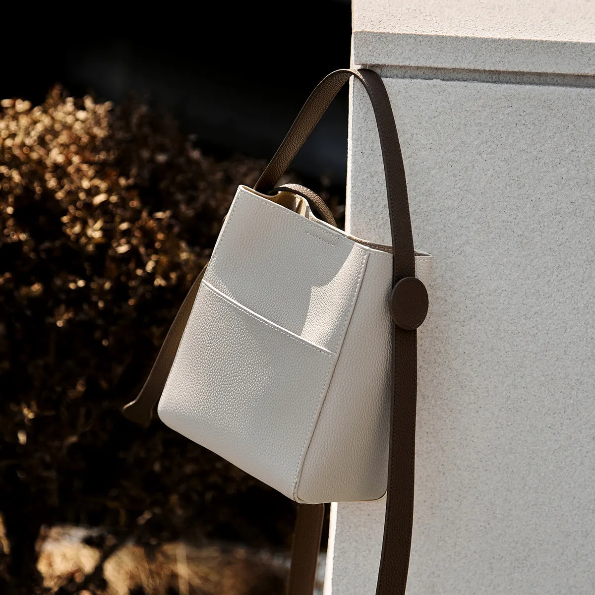 Luxe Ivory Leather Bucket Bag