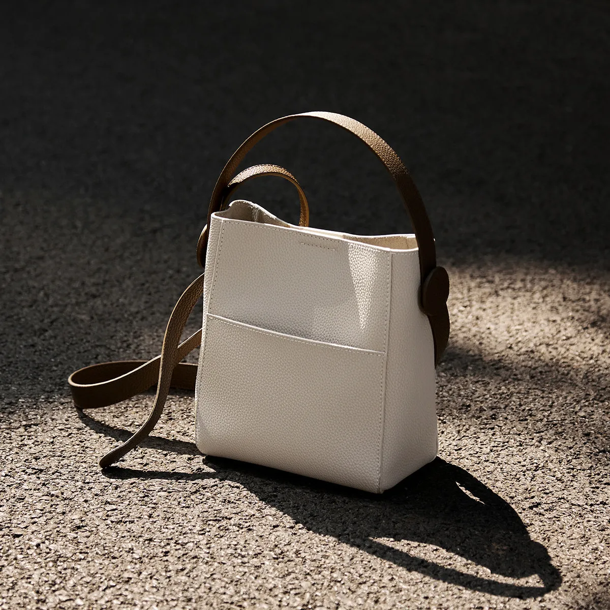 Luxe Ivory Leather Bucket Bag