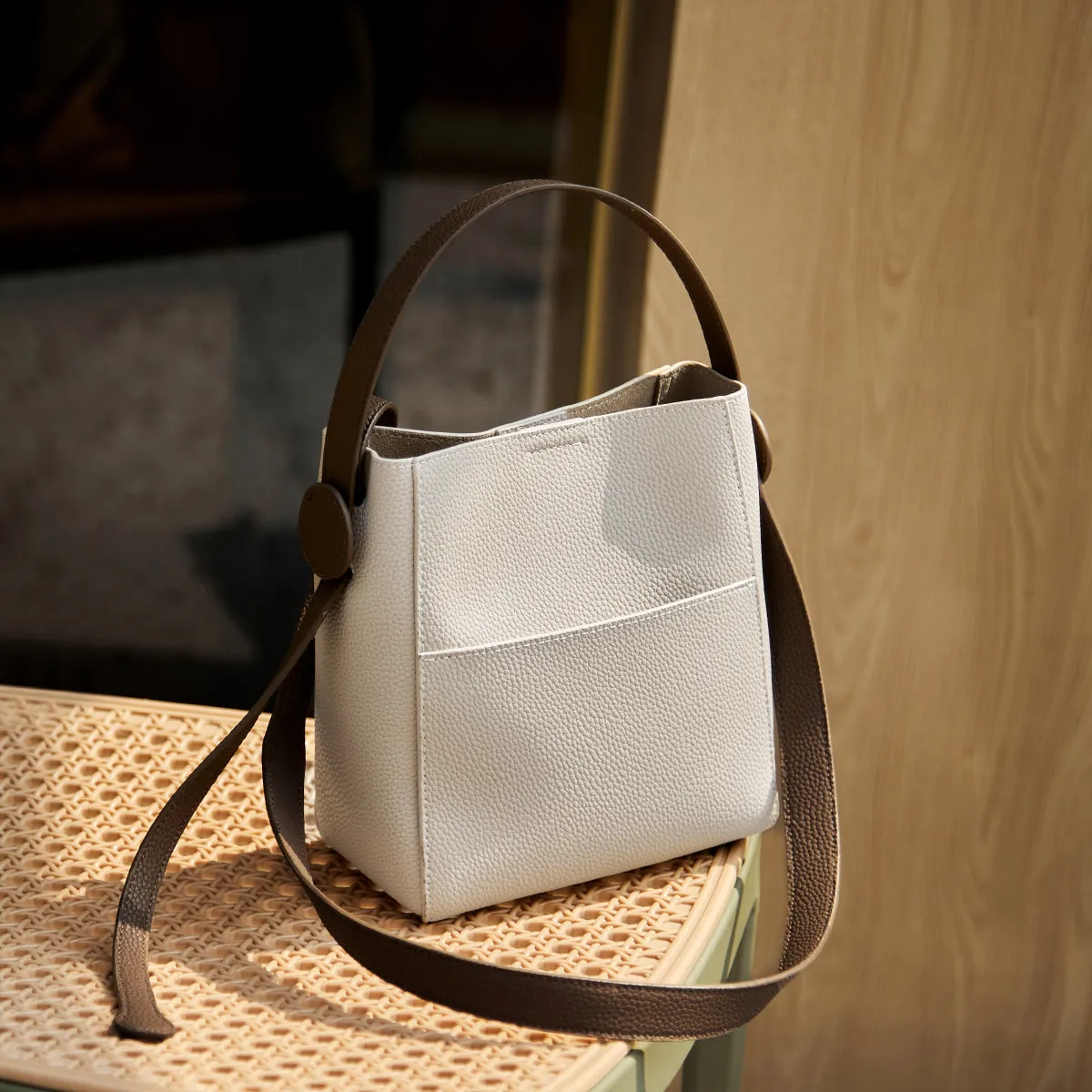 Luxe Ivory Leather Bucket Bag