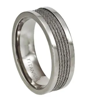 Men’s Polished Titanium Ring with Four Center Cables | 8.3mm