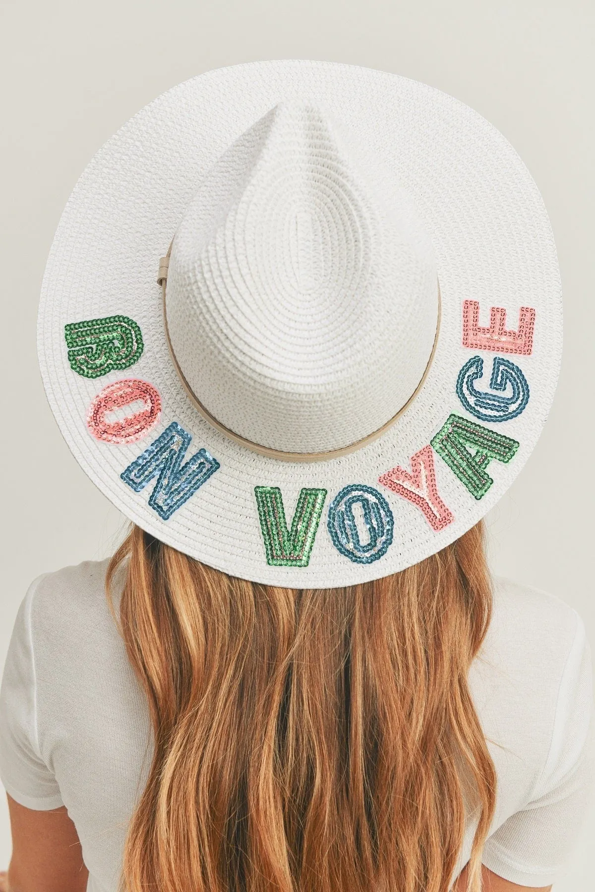 MH0118 Sequin Letter "Bon Voyage" Panama Hat