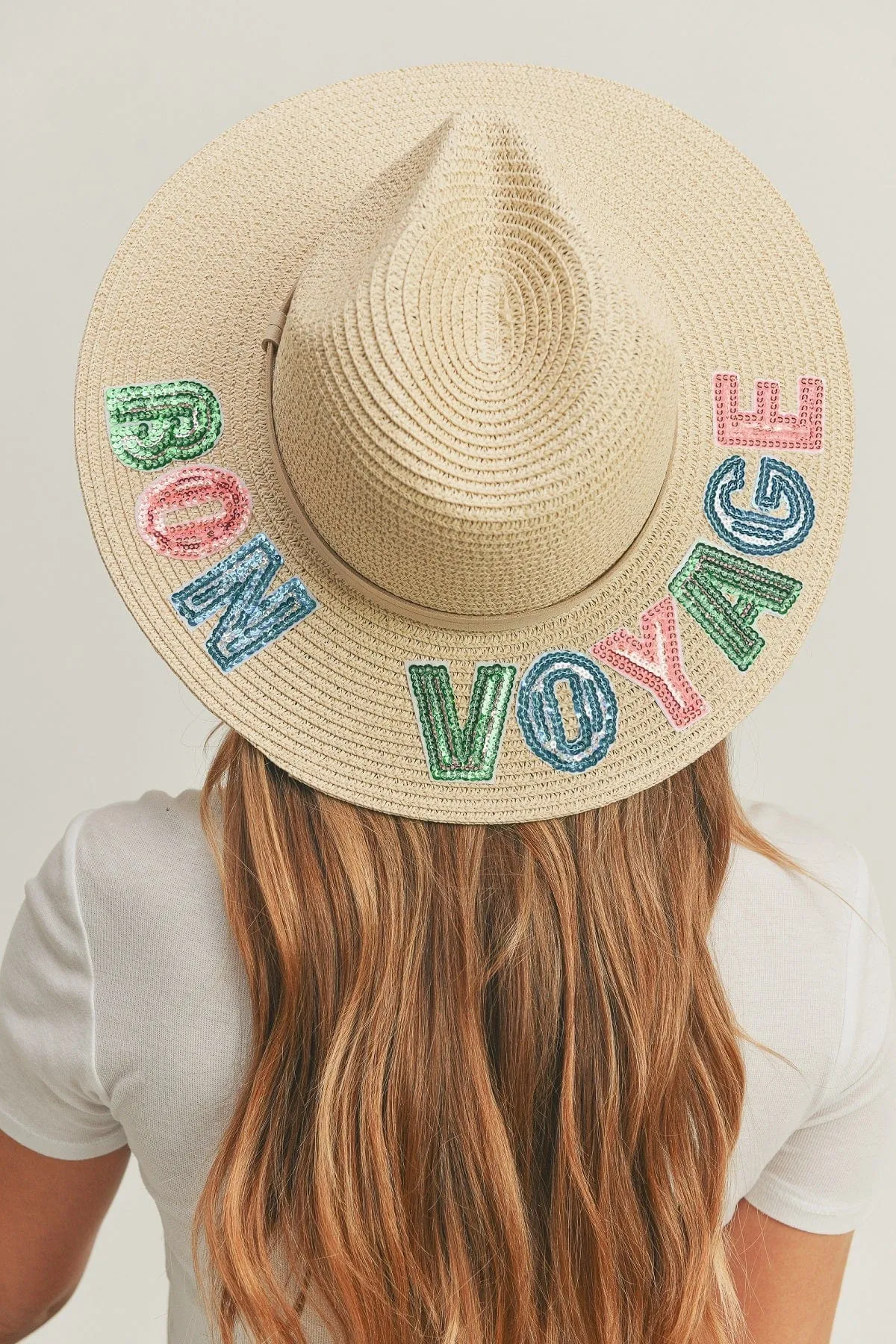 MH0118 Sequin Letter "Bon Voyage" Panama Hat