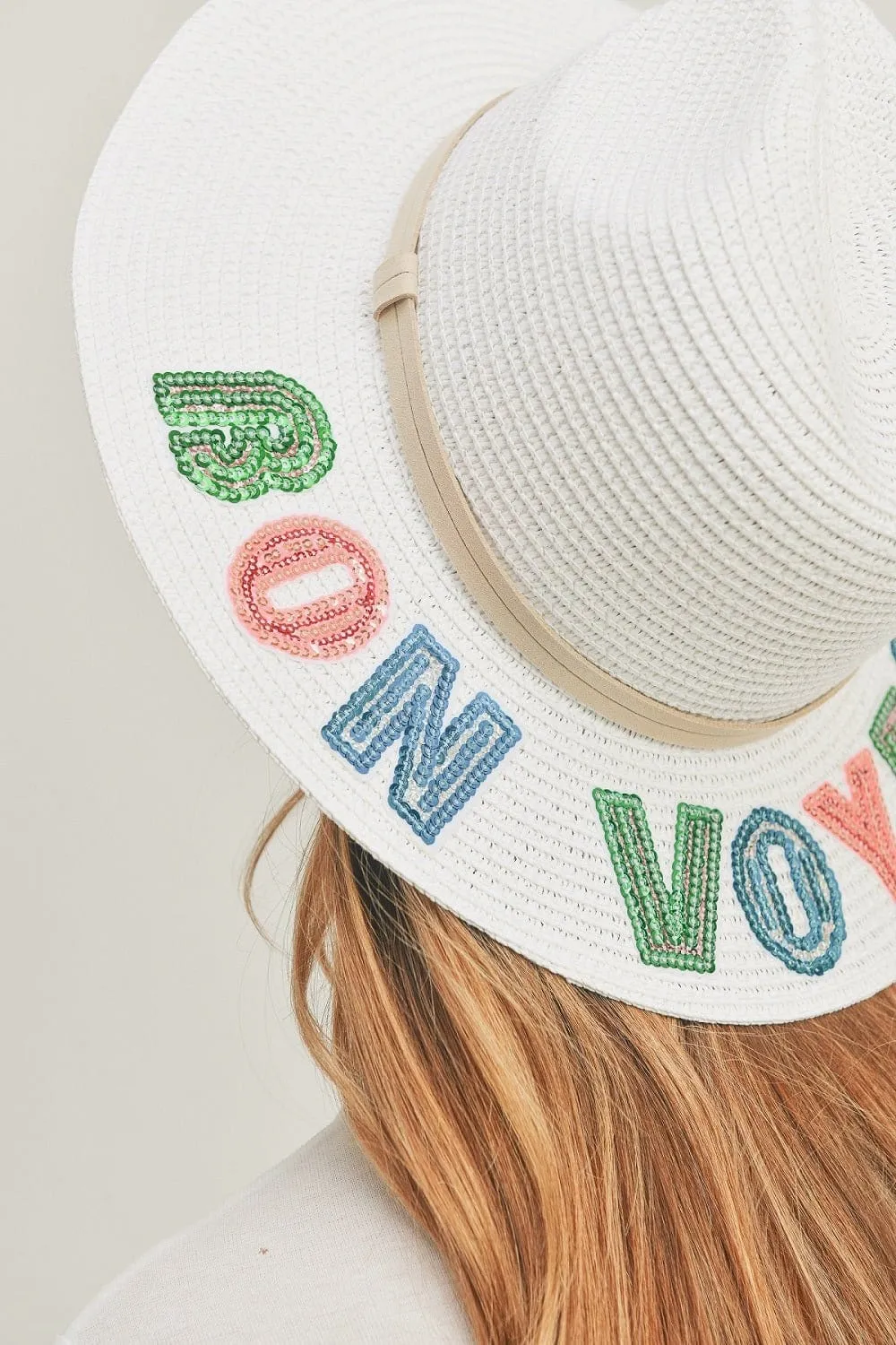 MH0118 Sequin Letter "Bon Voyage" Panama Hat