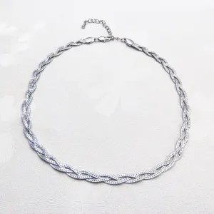 Modern Chic Plated Wheat Chain Braided Choker Necklace - Silver