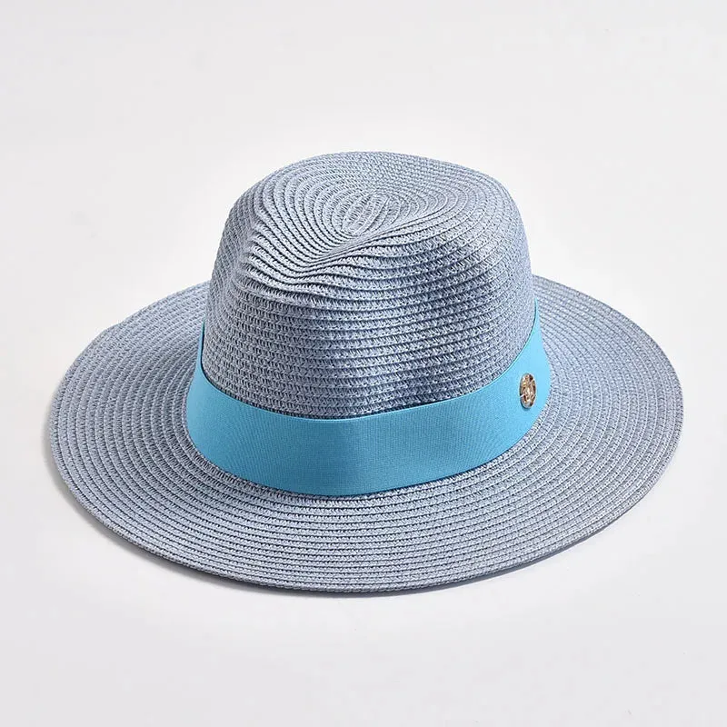 New Summer Straw Hats for Women Men Panama Travel Beach Sun Hat Ribbon Decoration Elegant Luxury Jazz Hat