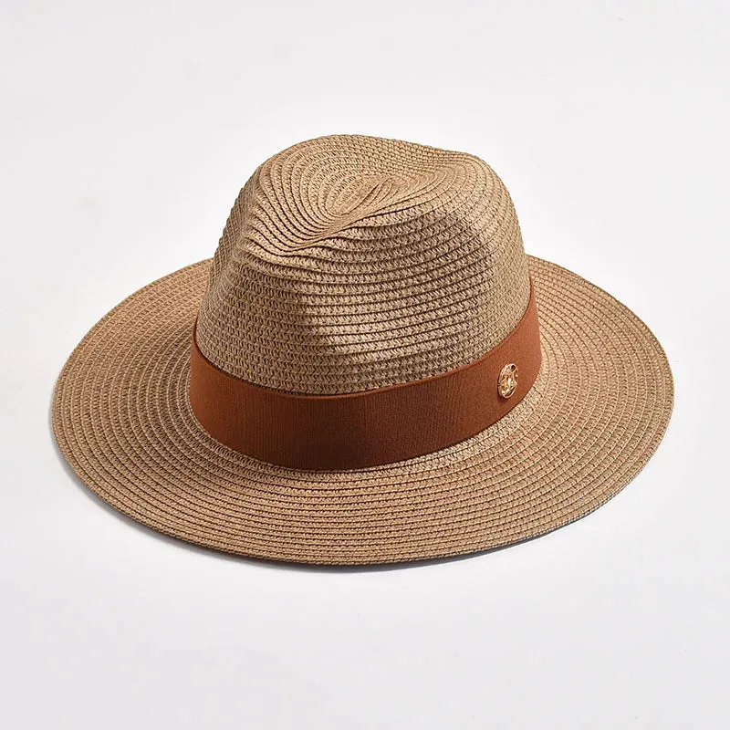 New Summer Straw Hats for Women Men Panama Travel Beach Sun Hat Ribbon Decoration Elegant Luxury Jazz Hat