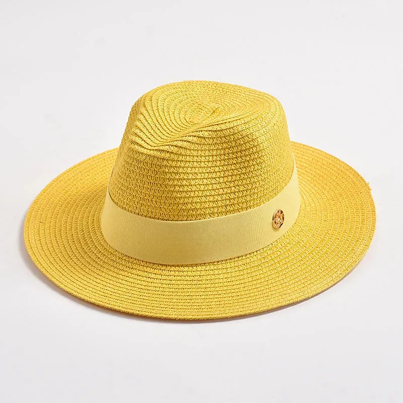 New Summer Straw Hats for Women Men Panama Travel Beach Sun Hat Ribbon Decoration Elegant Luxury Jazz Hat