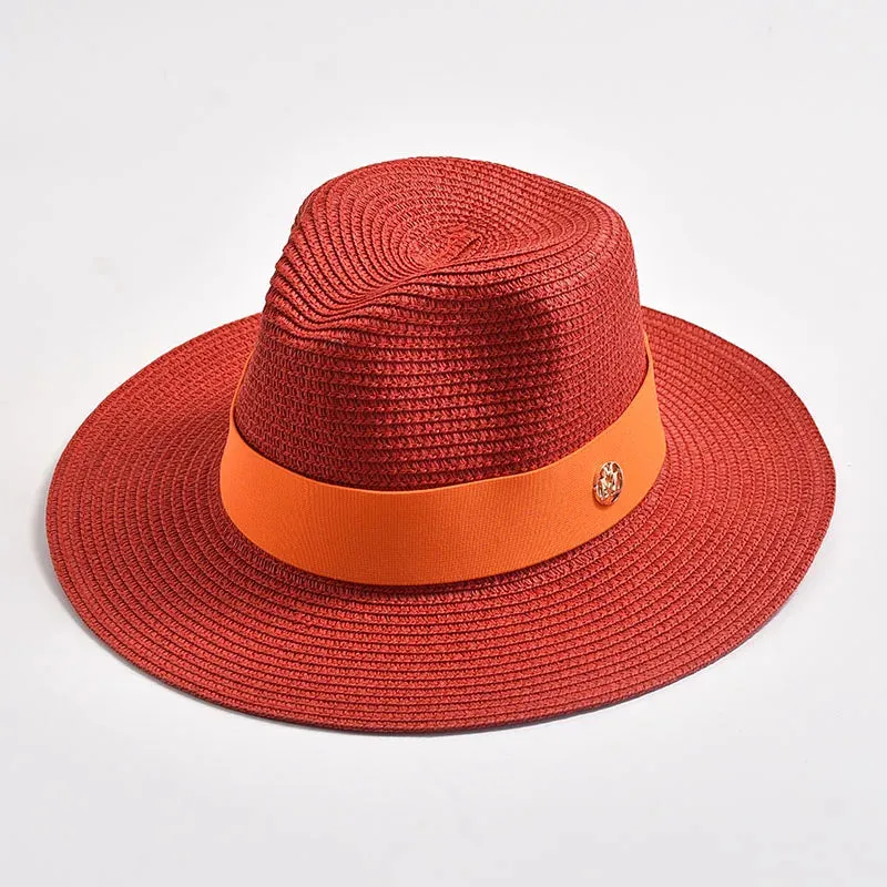 New Summer Straw Hats for Women Men Panama Travel Beach Sun Hat Ribbon Decoration Elegant Luxury Jazz Hat