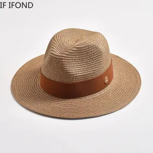 New Summer Straw Hats for Women Men Panama Travel Beach Sun Hat Ribbon Decoration Elegant Luxury Jazz Hat