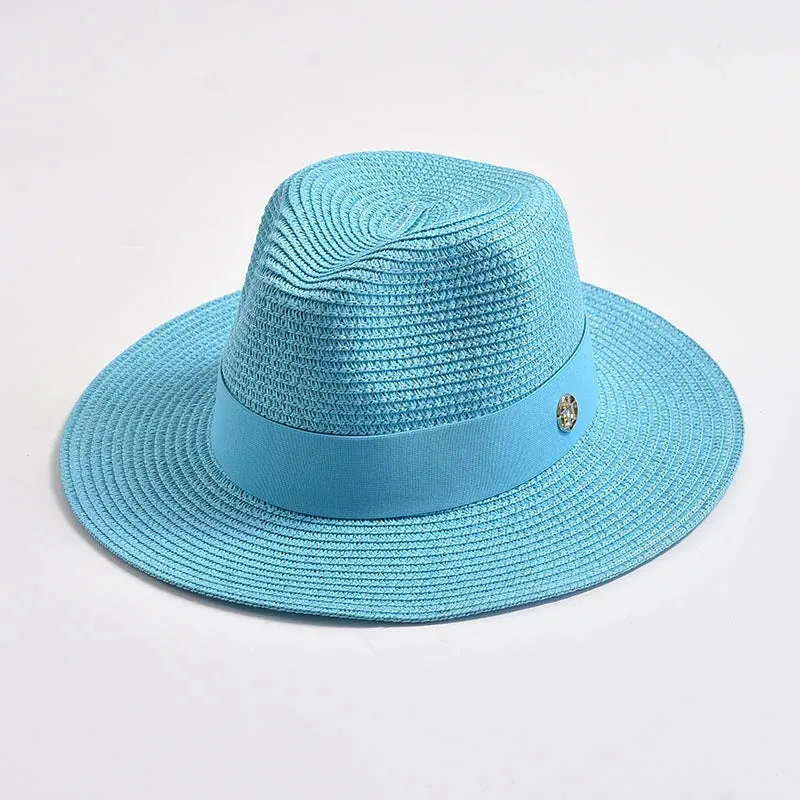 New Summer Straw Hats for Women Men Panama Travel Beach Sun Hat Ribbon Decoration Elegant Luxury Jazz Hat