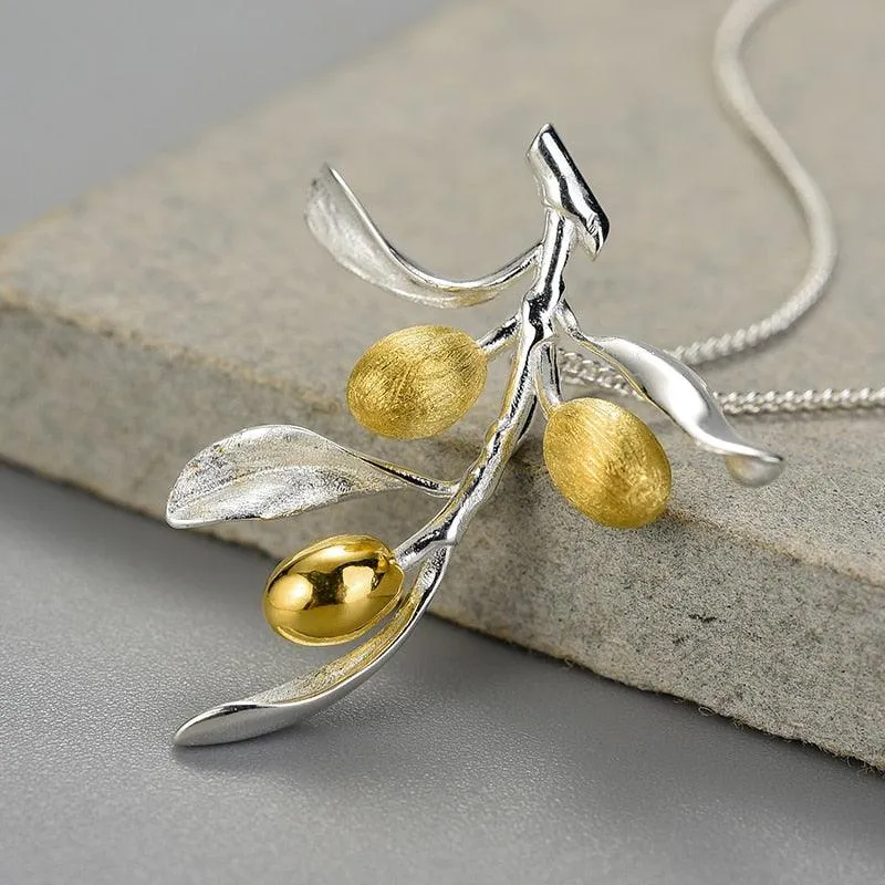 Olive Leaves Branch Fruits Pendant