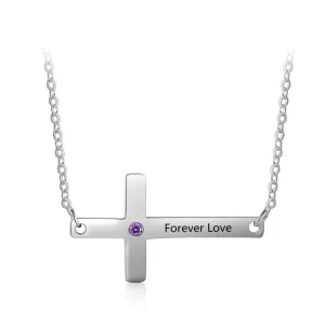 Personalized Cross Pendant Necklace With Custom Name And Birthstone Jewelry Gift For Women