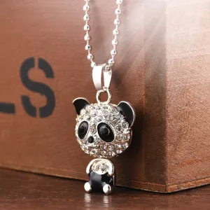 Pretty Enamel Rhinestone Panda Pendant Necklace Women Crystal Accessories Sweater Necklaces Jewelry Free Shipping