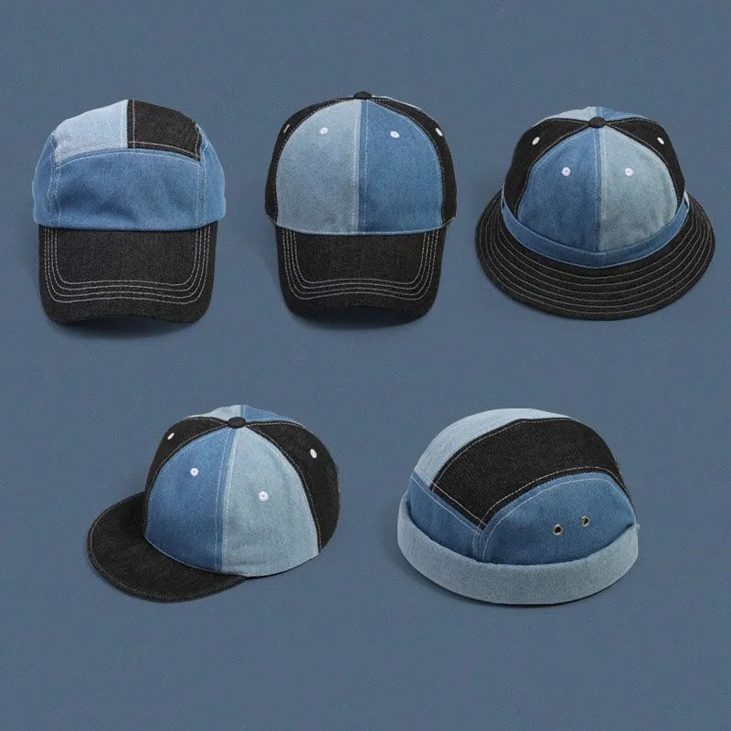 Retro Denim Patchwork Hats Casual Caps