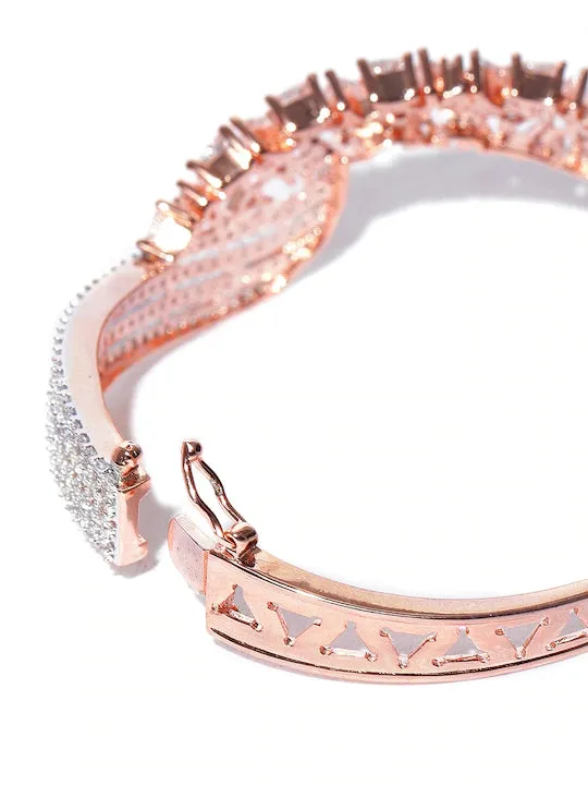 Rose Gold-Plated Cz Stone-Studded Handcrafted Bangle-Style Bracelet