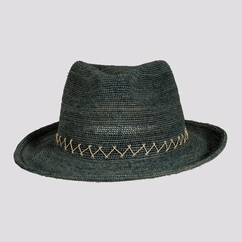 Sicily | Womens Crocheted Raffia Straw Fedora Hat with Stitching