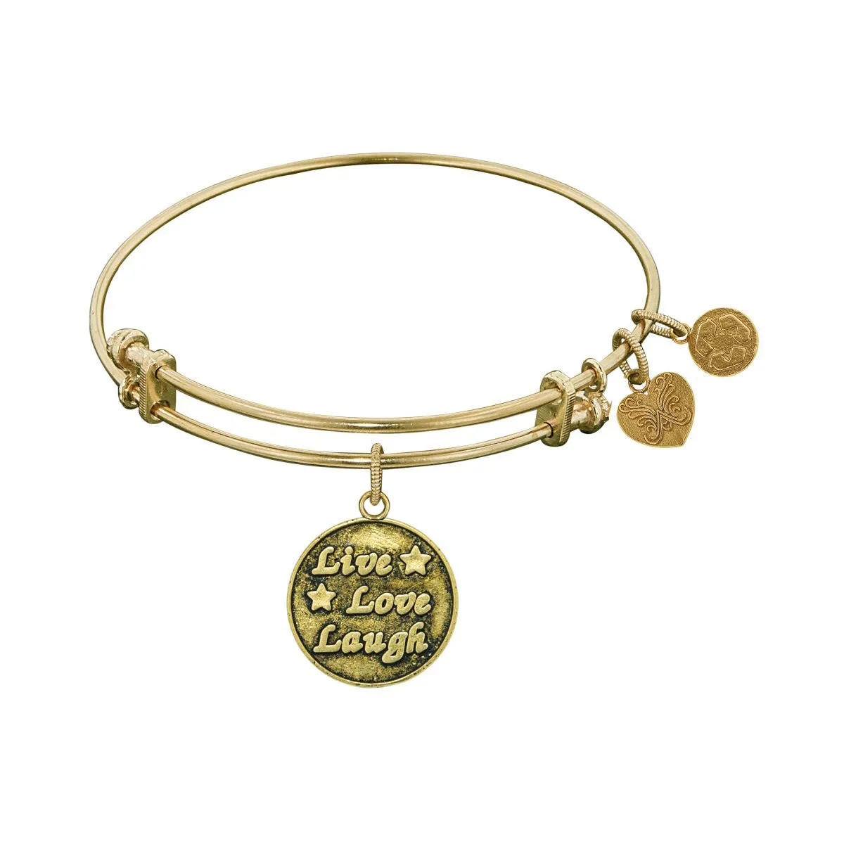 Smooth Finish Brass Live, Love, Laugh Angelica Bangle Bracelet, 7.25