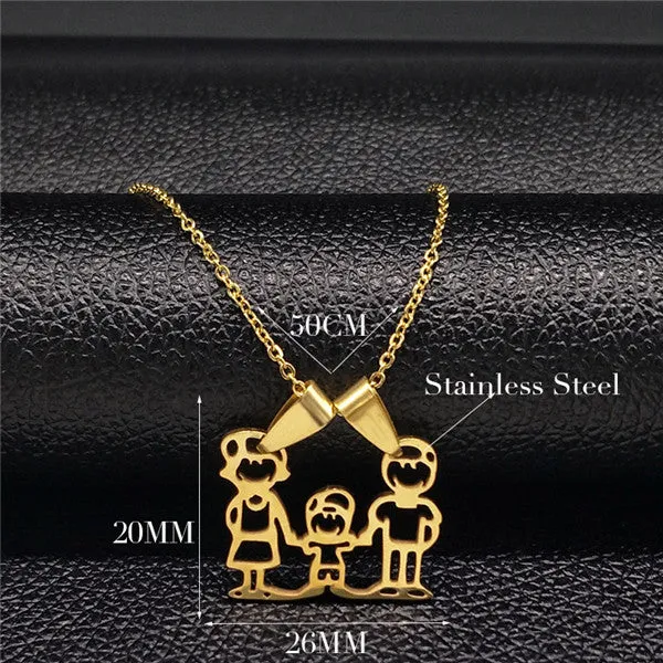 Stainless Steel Necklace Mama Family Necklaces Jewelry Silver Color Love Boy Girl Pendant Choker Necklace Women Gift N2201