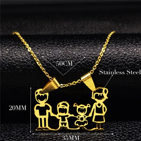 Stainless Steel Necklace Mama Family Necklaces Jewelry Silver Color Love Boy Girl Pendant Choker Necklace Women Gift N2201