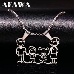 Stainless Steel Necklace Mama Family Necklaces Jewelry Silver Color Love Boy Girl Pendant Choker Necklace Women Gift N2201