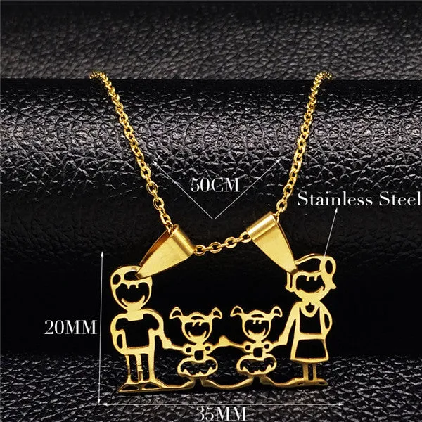 Stainless Steel Necklace Mama Family Necklaces Jewelry Silver Color Love Boy Girl Pendant Choker Necklace Women Gift N2201